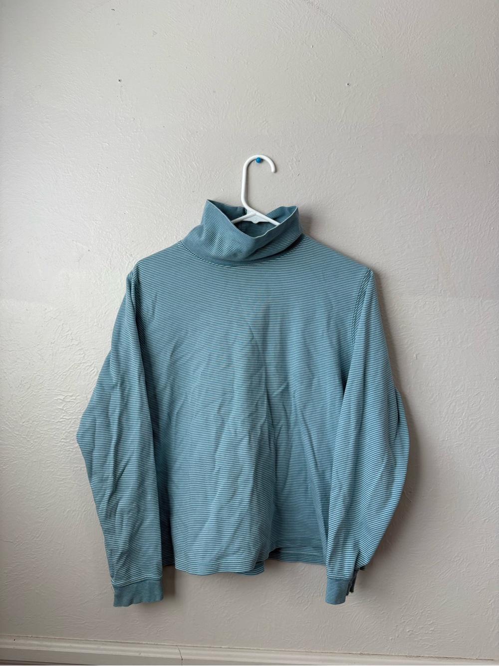 L.L. Bean Men's Light Blue Striped Turtleneck Sweater